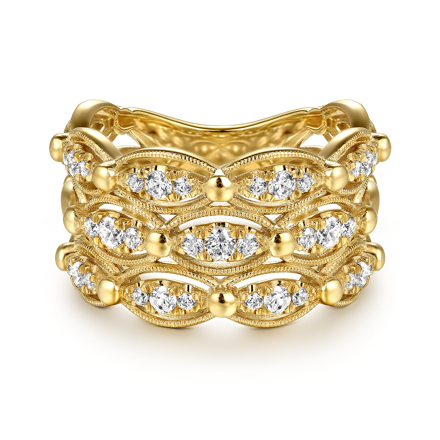 Bujukan Multi Row Diamond Wide Band Ring