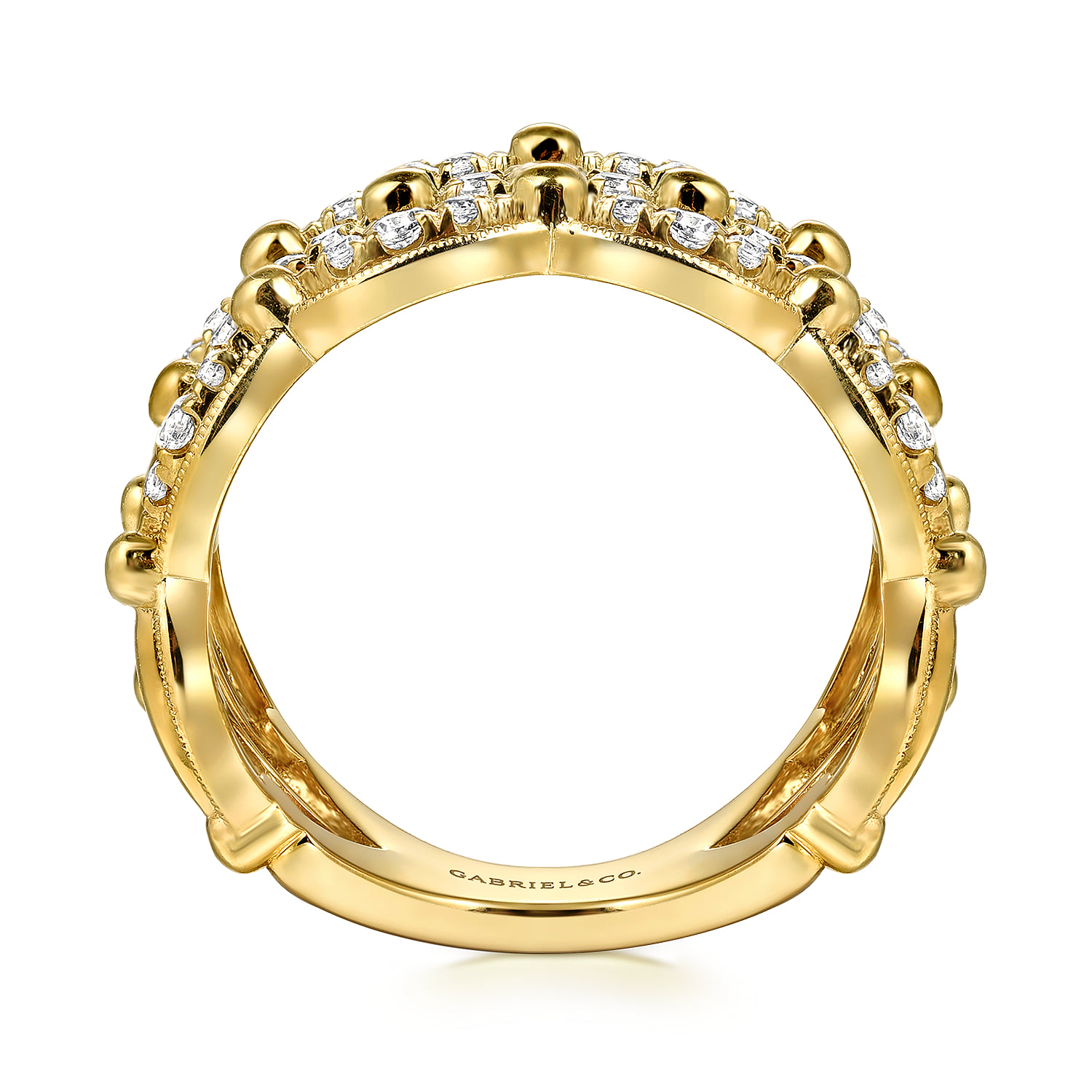 Bujukan Multi Row Diamond Wide Band Ring in 14K Yellow Gold, photograph 2