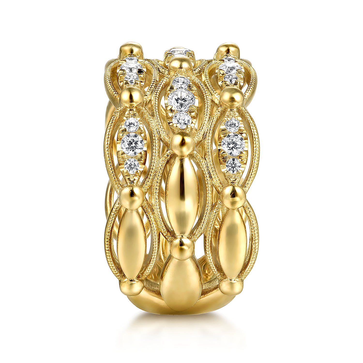 Bujukan Multi Row Diamond Wide Band Ring in 14K Yellow Gold, photograph 4