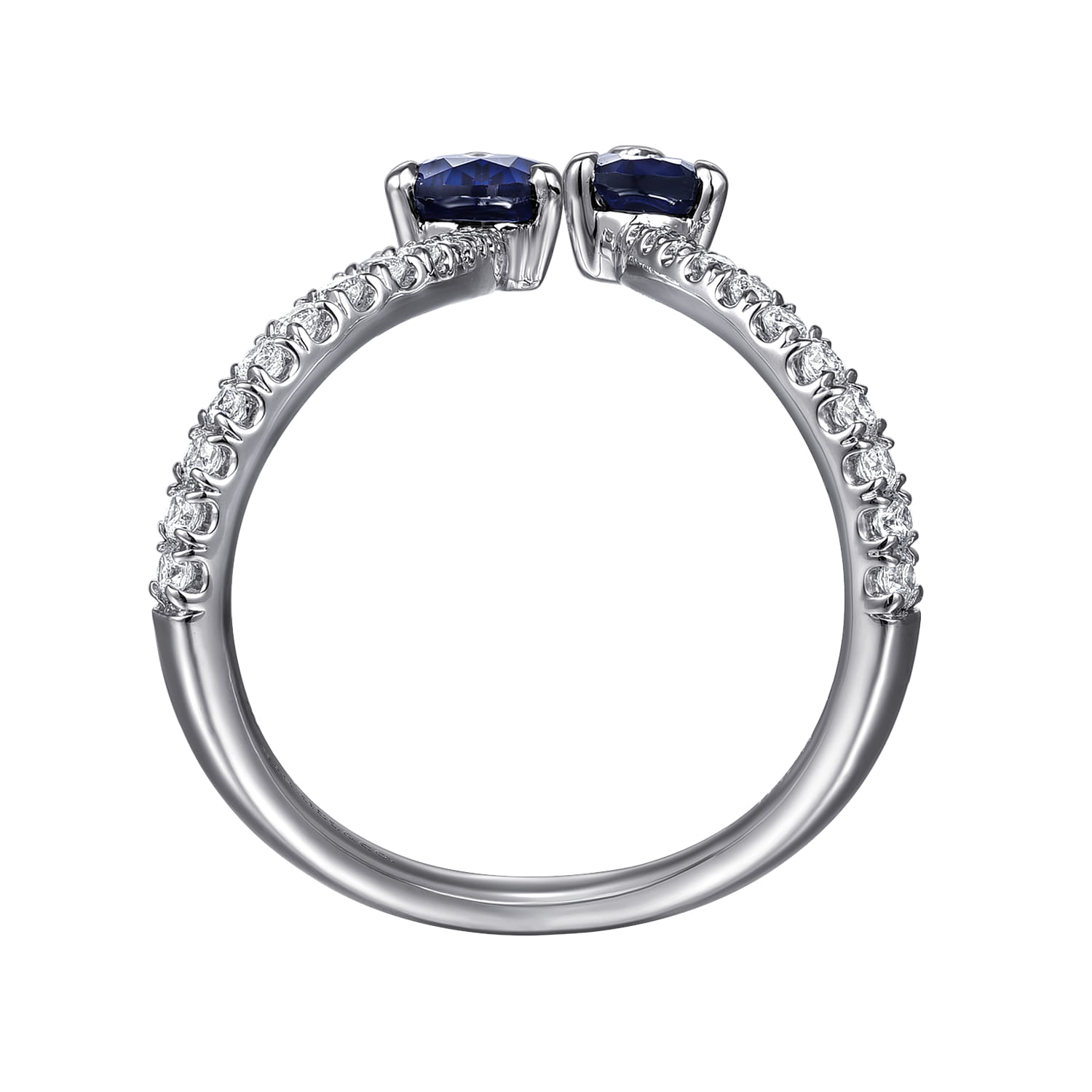 Diamond and Blue Sapphire Chevron Ring in 14K White Gold, photograph 2