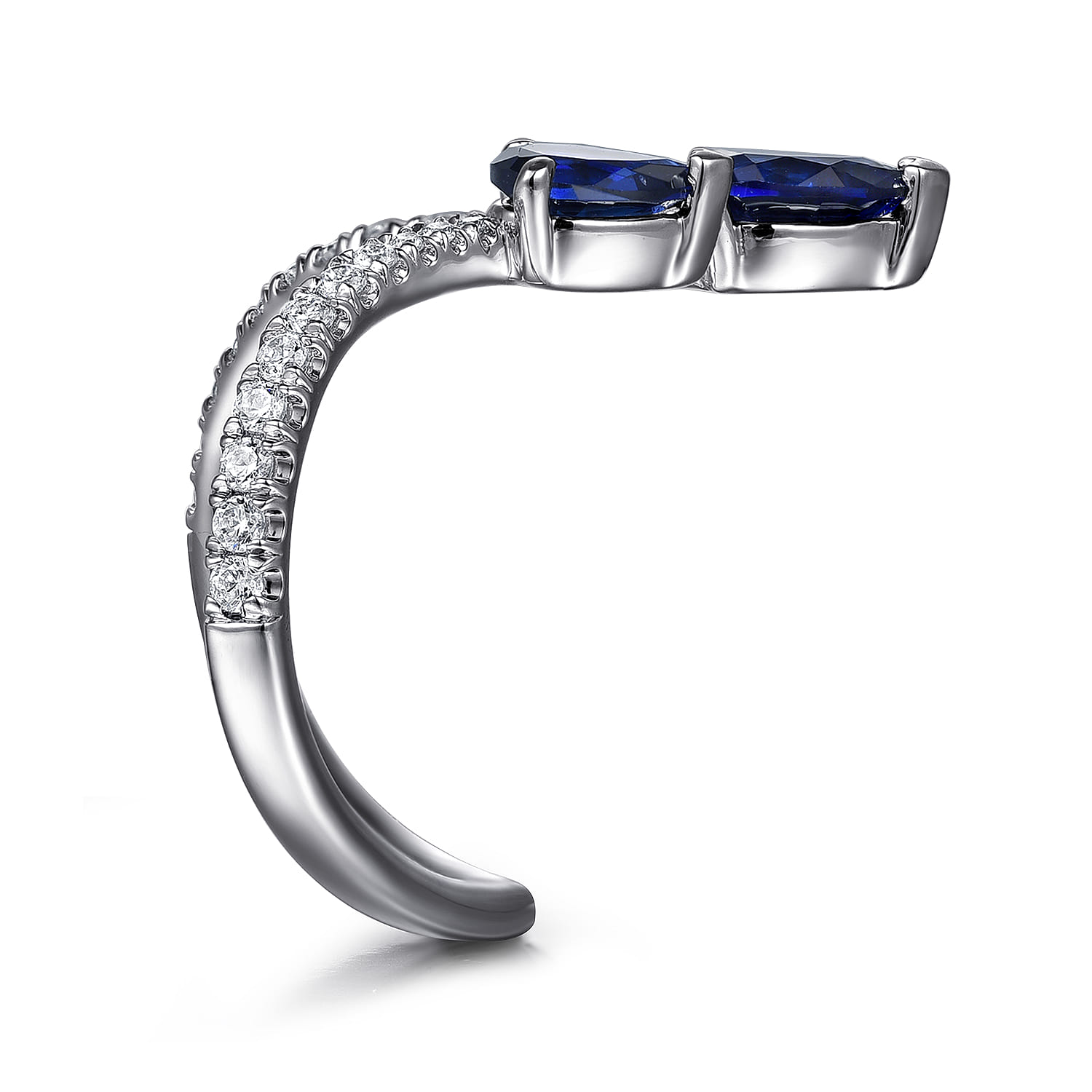 Diamond and Blue Sapphire Chevron Ring in 14K White Gold, photograph 4