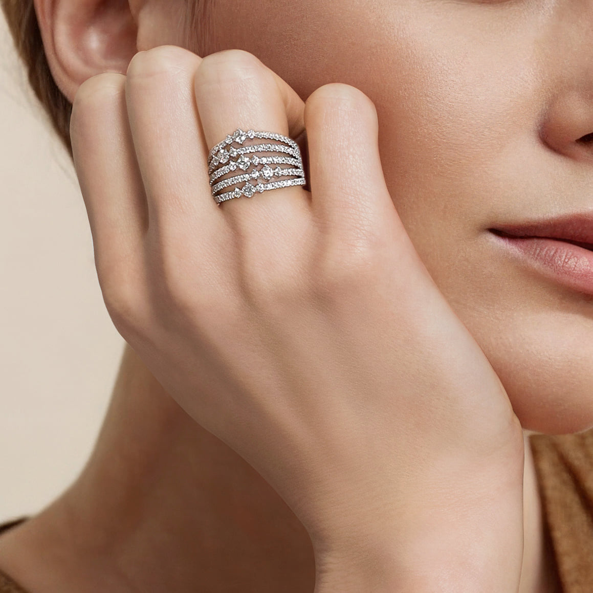 Diamond Wide Band Ring in 14K White Gold, photograph 6