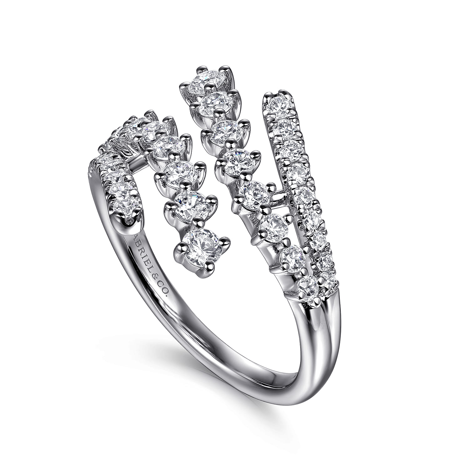 Multi Row Graduating Diamond Bypass Ring in 14K White Gold, photograph 3