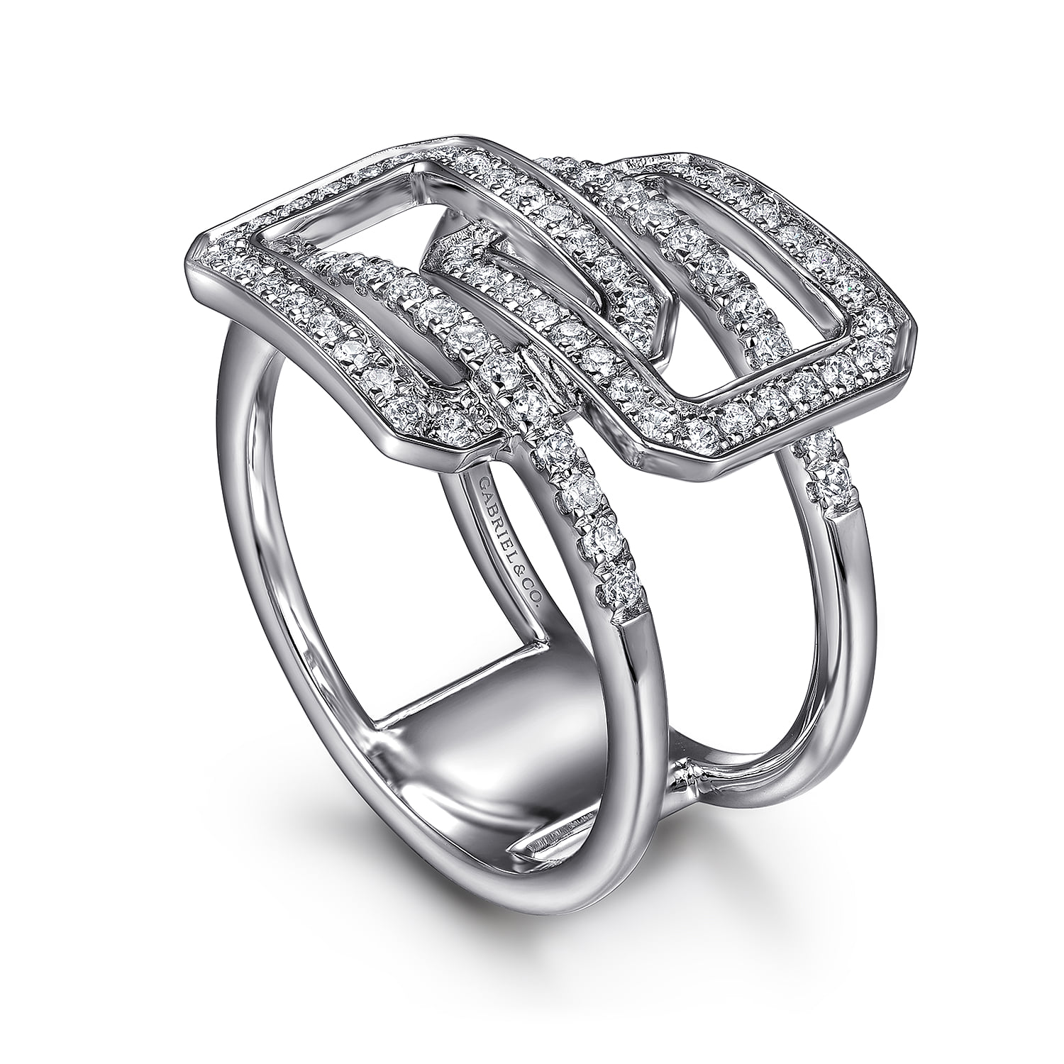 Diamond Interlocking Retangle Ring in 14K White Gold, photograph 3