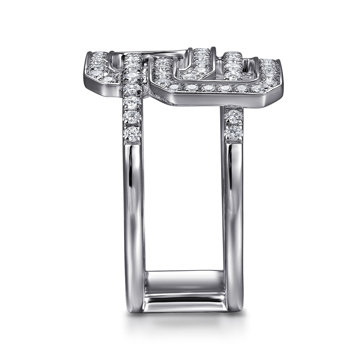 Diamond Interlocking Retangle Ring in 14K White Gold, photograph 4