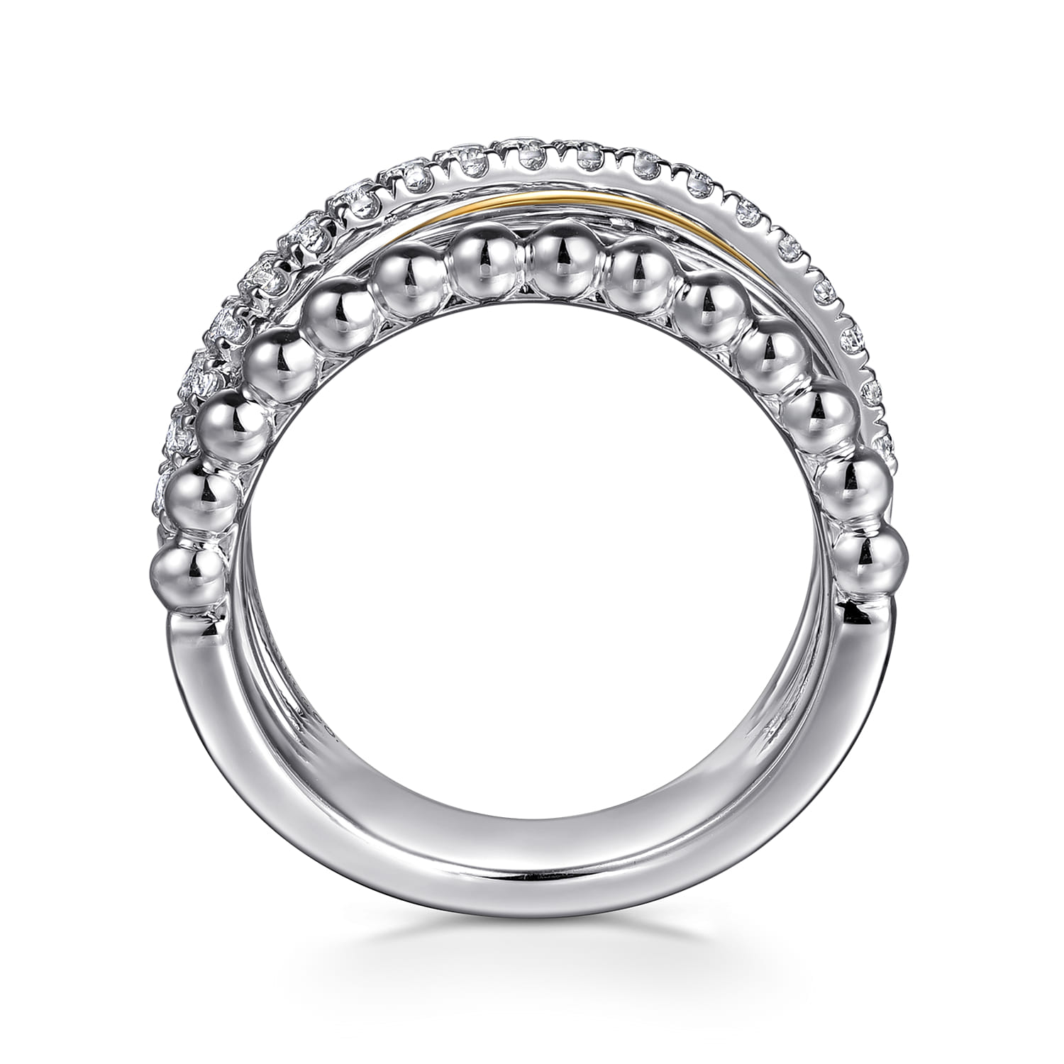 and White Sapphire Wide Band Ring-Bujukan in Sterling Silver & 14K Yellow Gold, photograph 2