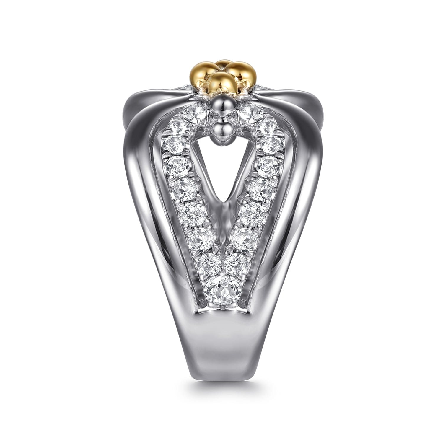 and Bujukan White Sapphire Link Ring in Sterling Silver & 14K Yellow Gold, photograph 4
