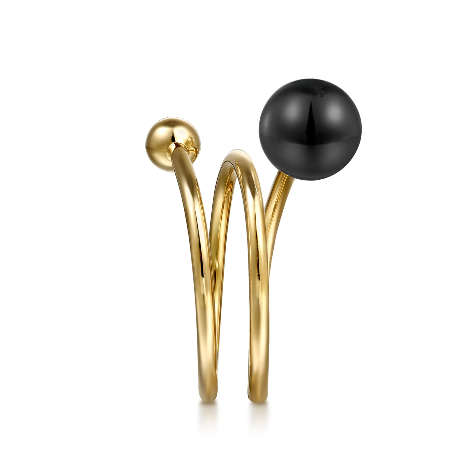 Bujukan Beads and Black Onyx Bypass Ring in 14K Yellow Gold, photograph 4