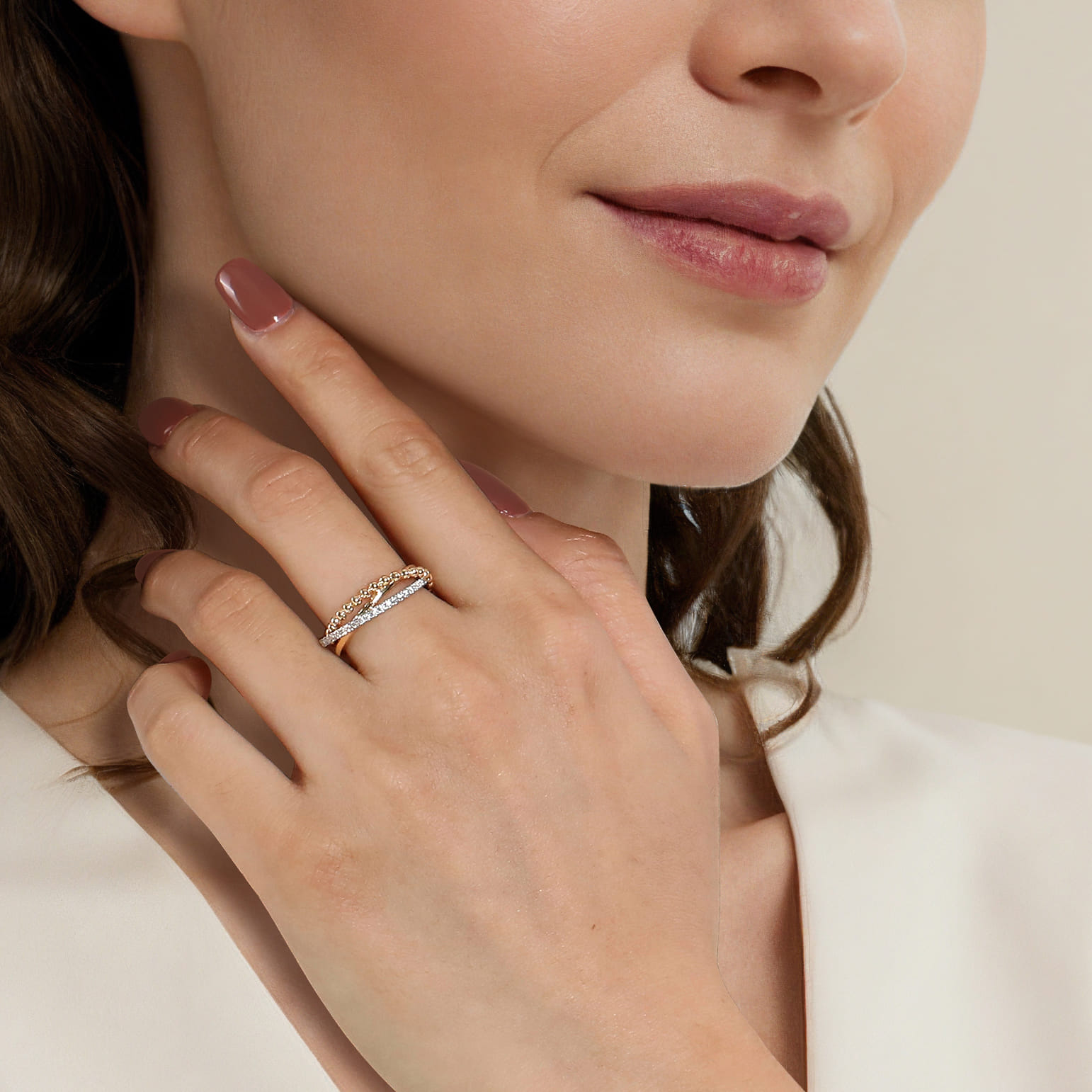 Diamond Criss Cross Ring- Bujukan in 14K White/Yellow Gold, photograph 6