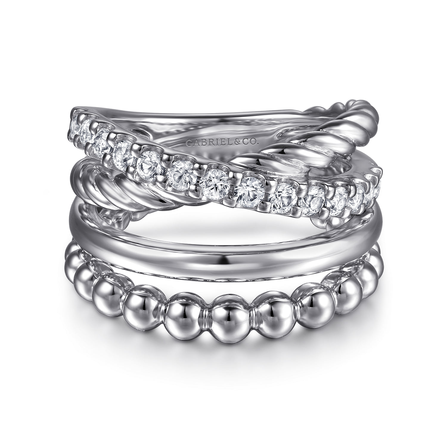 Bujukan and White Sapphire Twisted Easy Stackable Ring