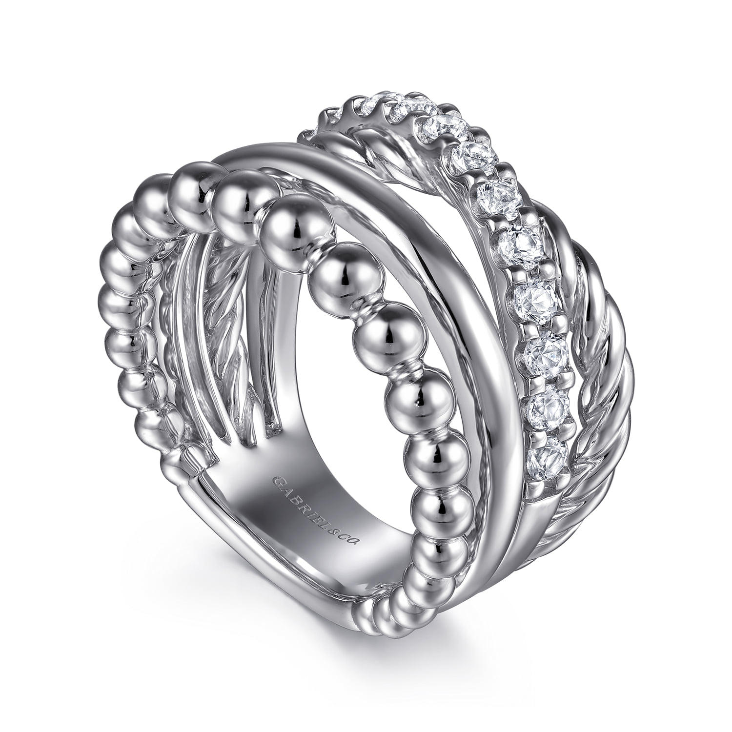 Bujukan and White Sapphire Twisted Easy Stackable Ring in Sterling Silver, photograph 3
