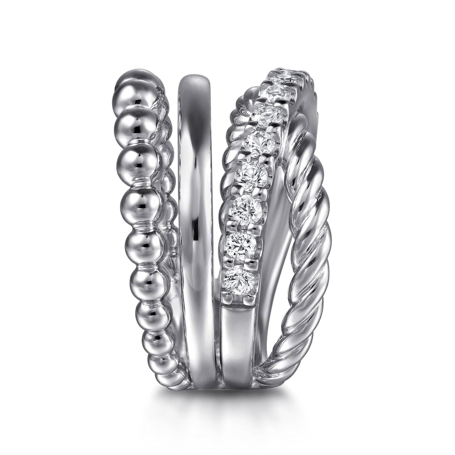 Bujukan and White Sapphire Twisted Easy Stackable Ring in Sterling Silver, photograph 4