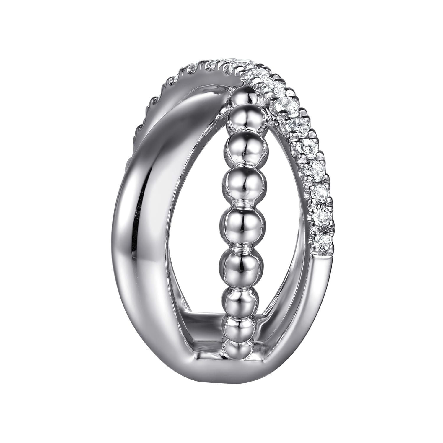 Bujukan and White Sapphire Cris Cross Ladies Ring in Sterling Silver, photograph 4