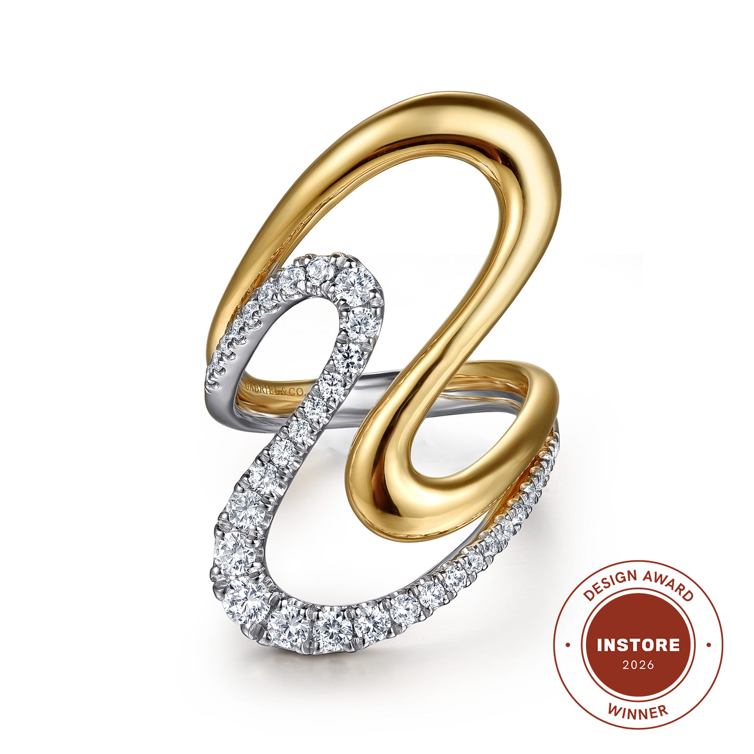 Graduating Diamond Twisted Ring in 14K White/Yellow Gold