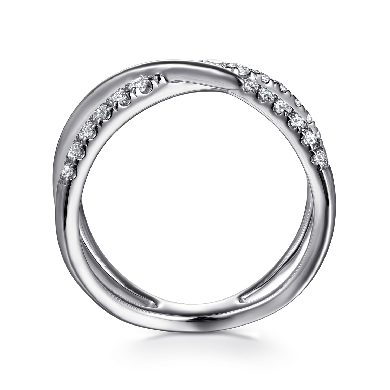 Graduating Diamond Spike Criss Cross Ring in 14K White Gold, photograph 2
