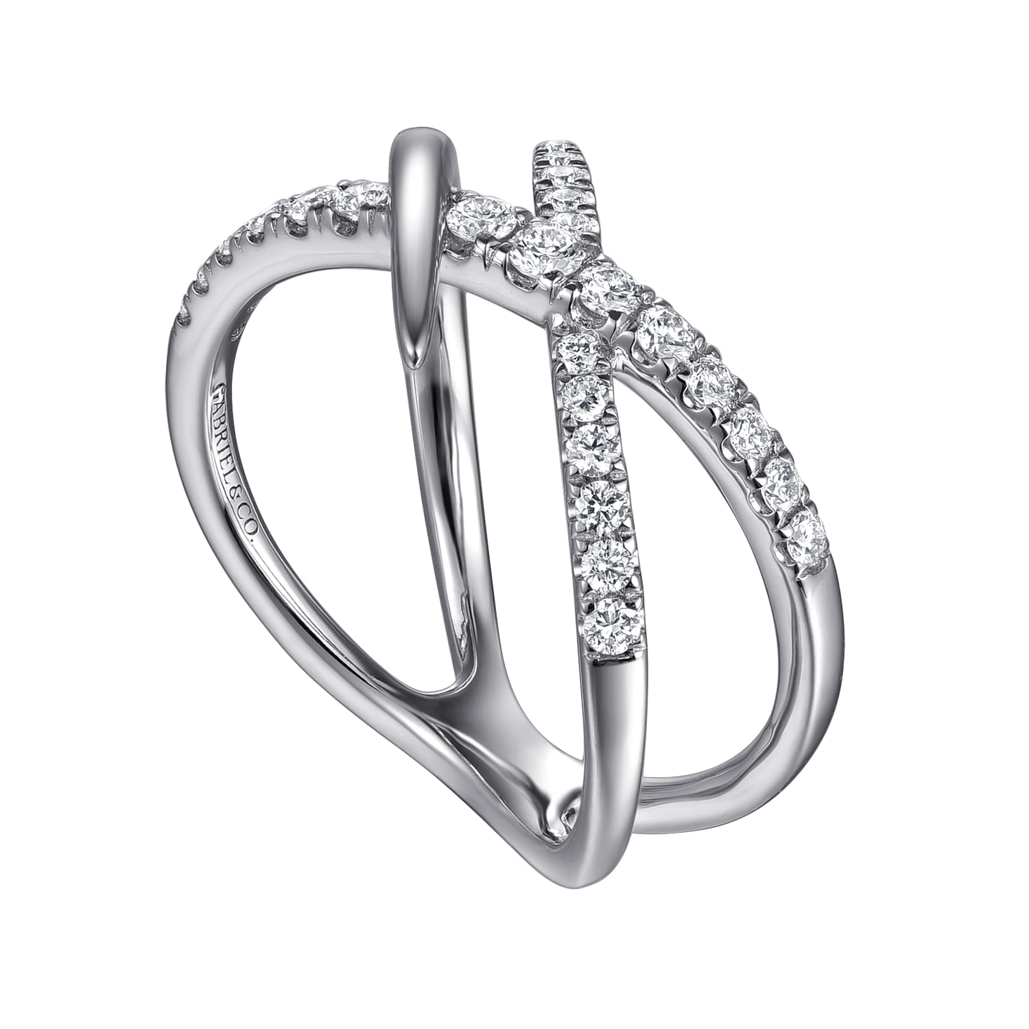 Graduating Diamond Spike Criss Cross Ring in 14K White Gold, photograph 3