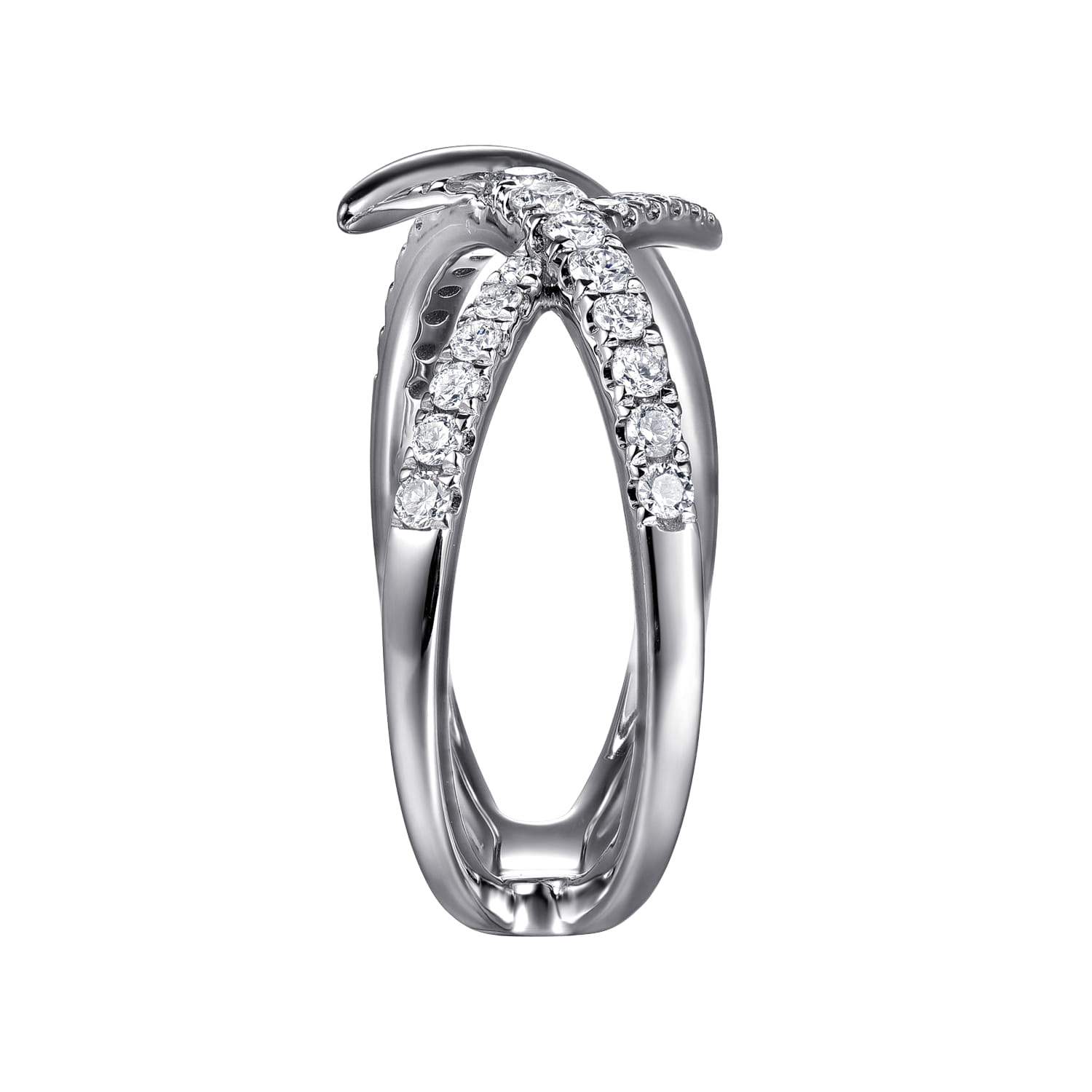 Graduating Diamond Spike Criss Cross Ring in 14K White Gold, photograph 4