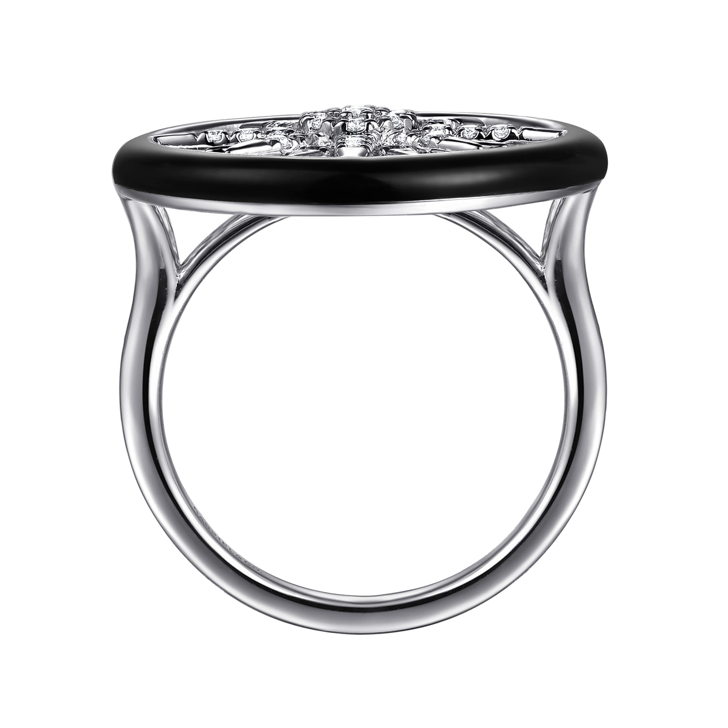Diamond StarBurst Signet Ring with Enamel in 14K White Gold, photograph 2