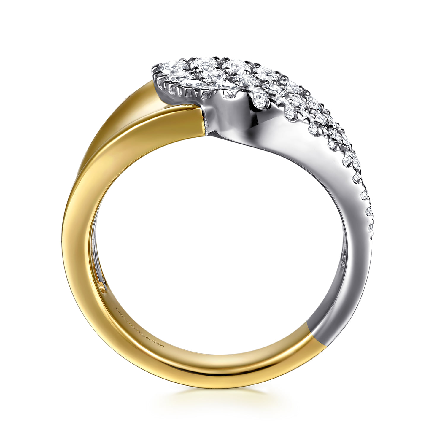 Graduating Diamond Bypass Ring in 14K White/Yellow Gold, photograph 2