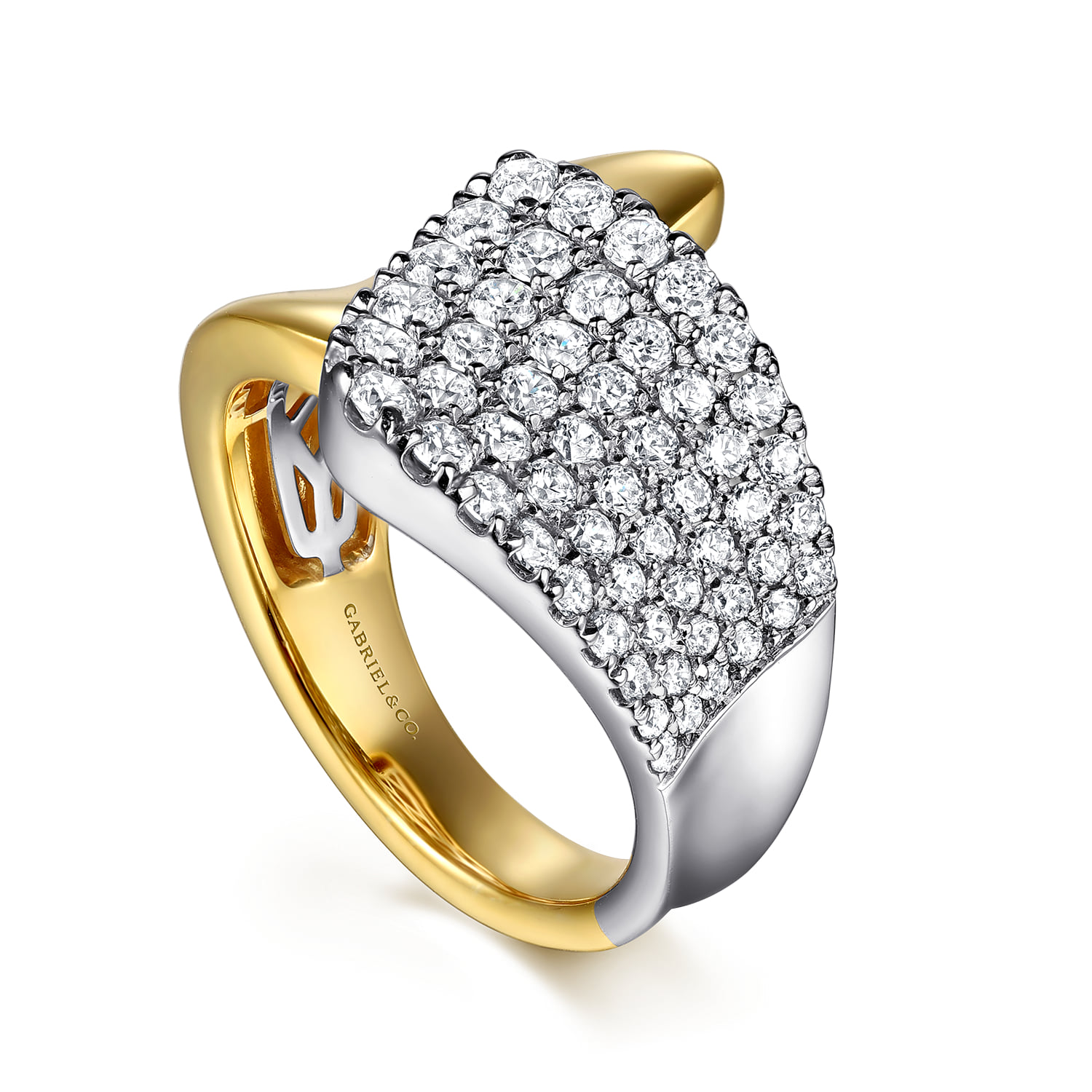 Graduating Diamond Bypass Ring in 14K White/Yellow Gold, photograph 3