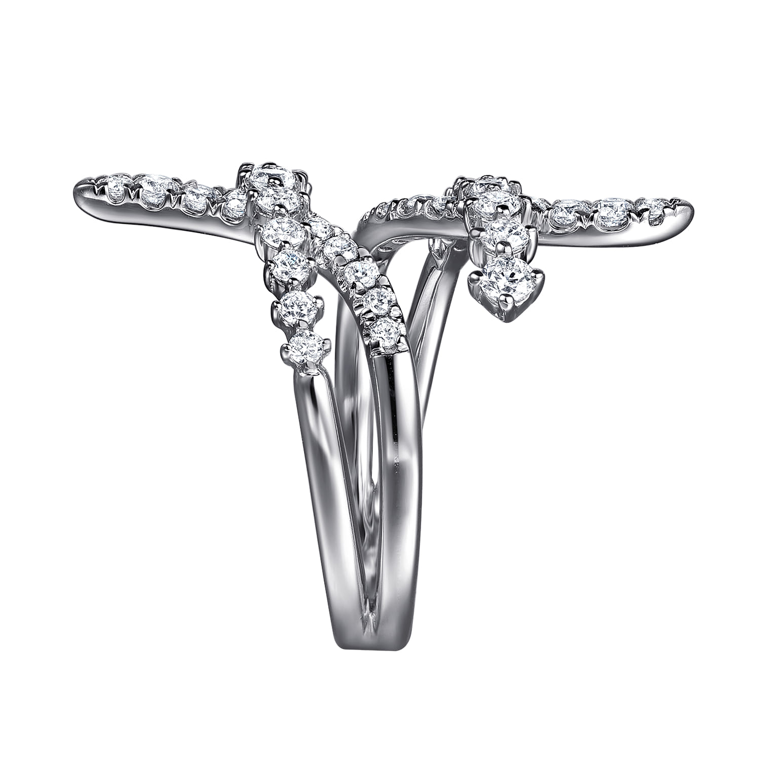 Graduating Diamond Bypass Ring in 14K White Gold, photograph 4