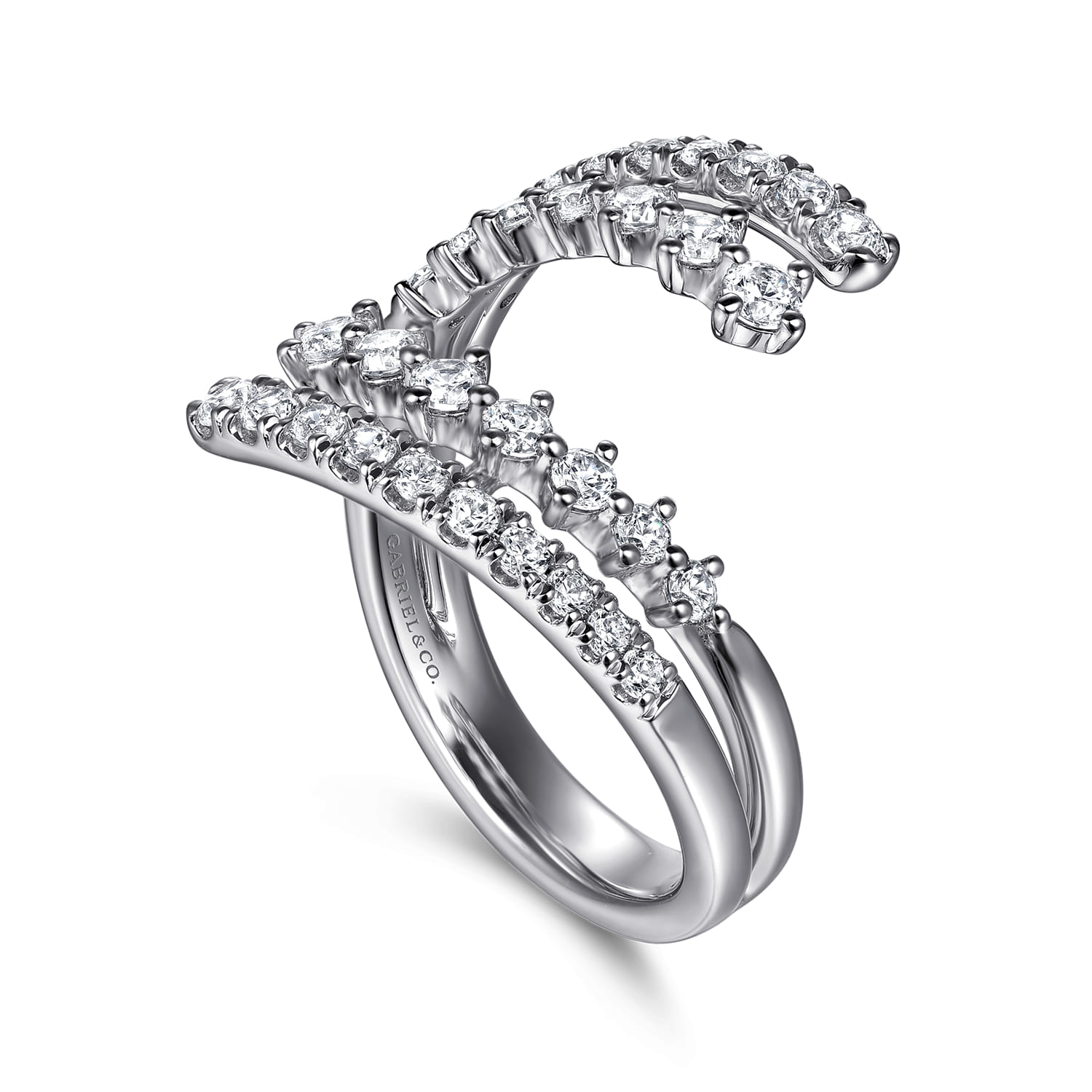 Graduating Diamond Bypass Ring in 14K White Gold, photograph 3