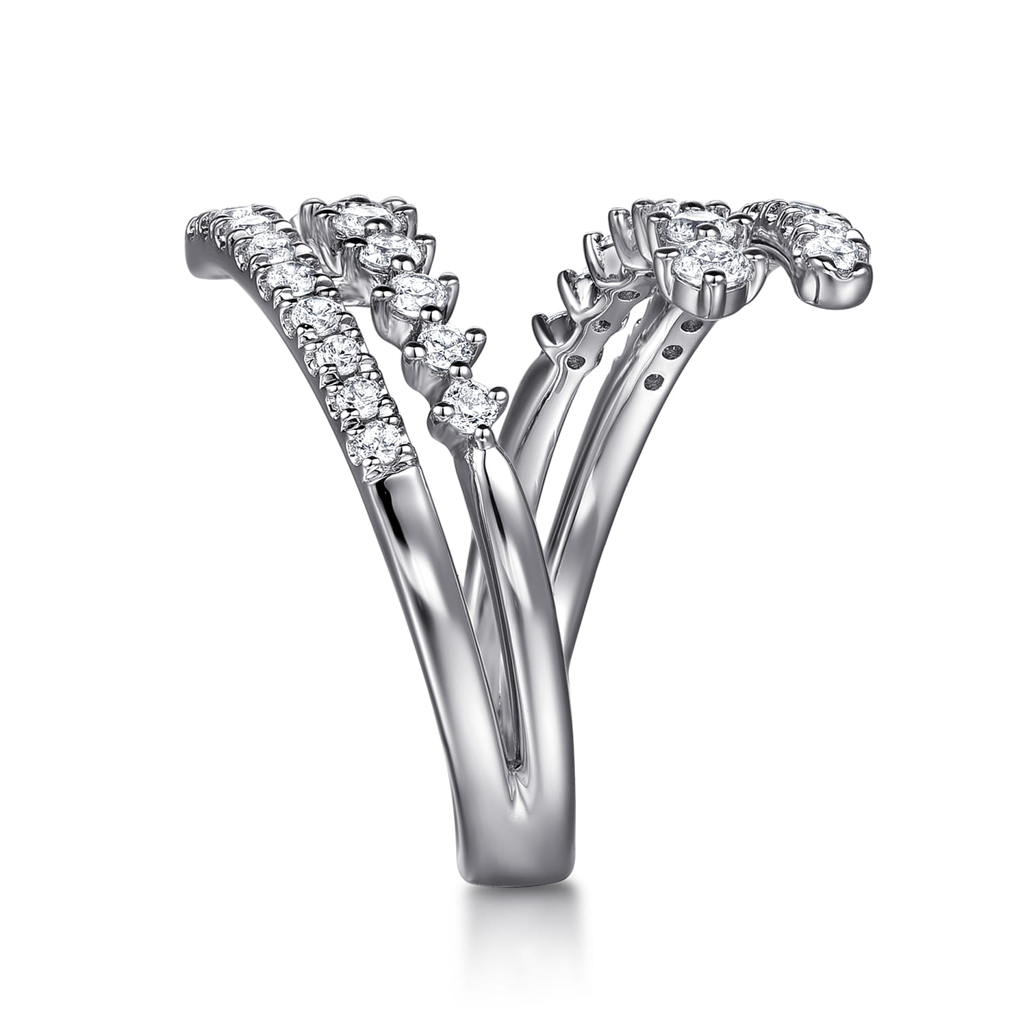 Graduating Diamond Bypass Ring in 14K White Gold, photograph 4