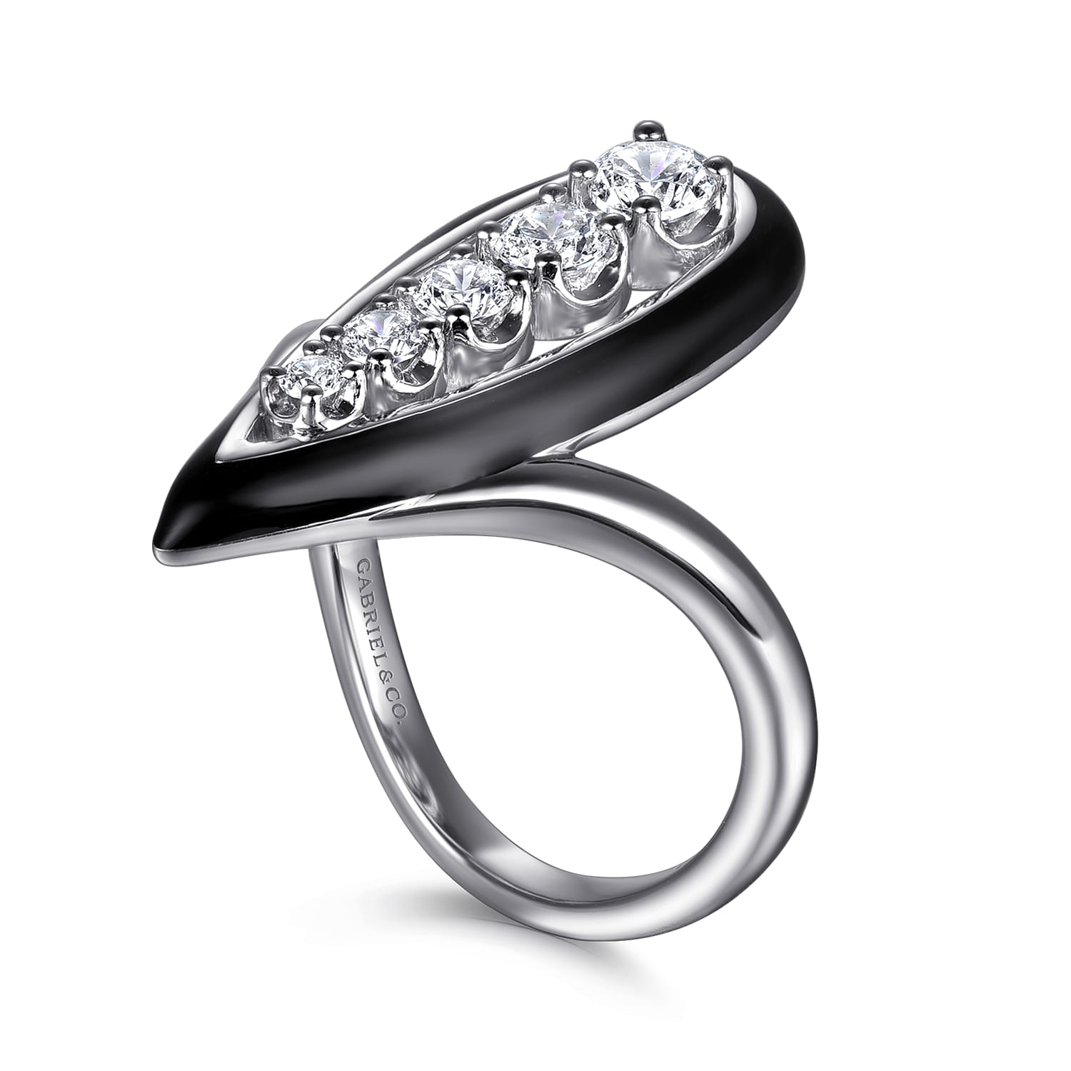 Graduating Diamond Chevron Ring with Enamel in 14K White Gold, photograph 3