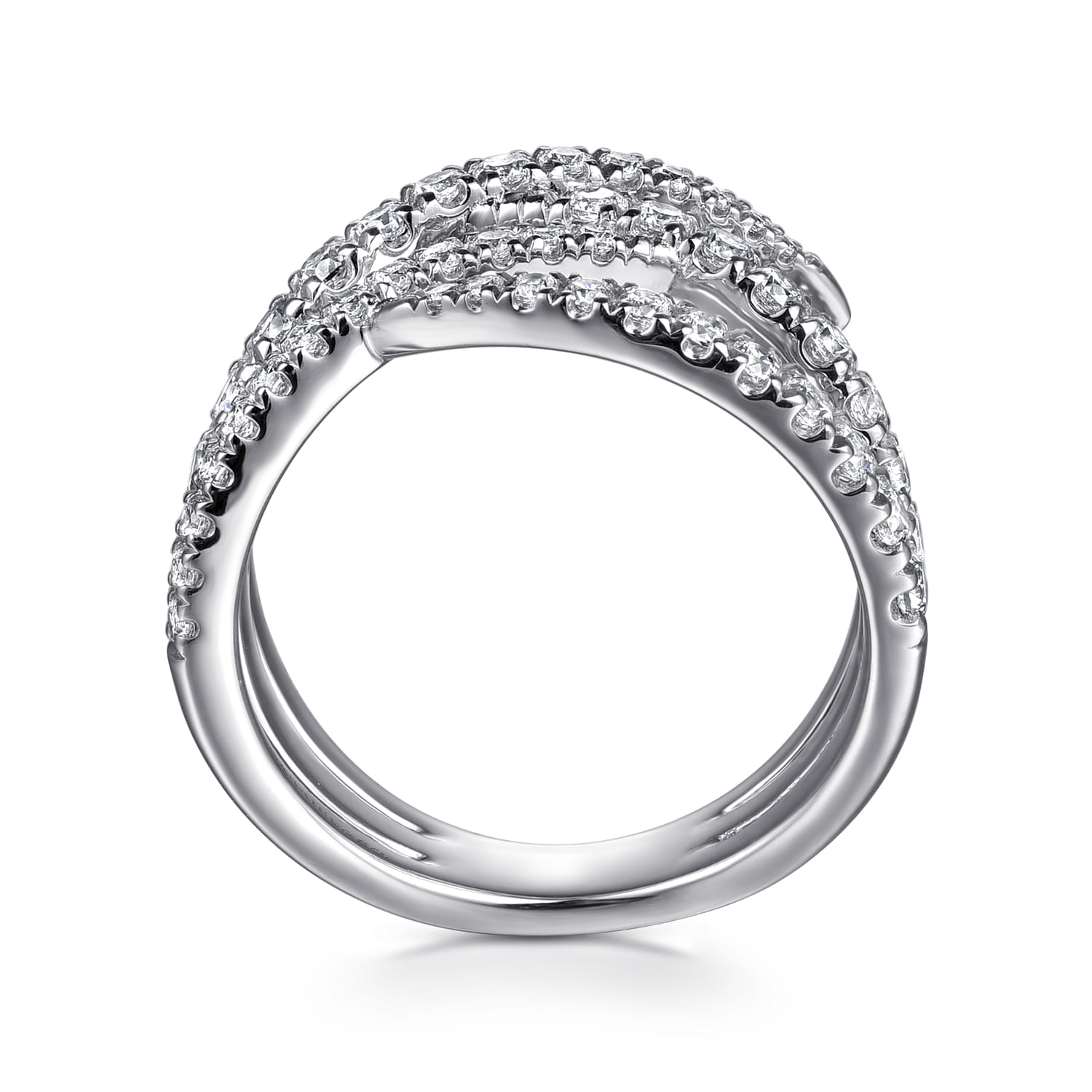 Graduating Diamond Spike Criss Cross Ring in 14K White Gold, photograph 2