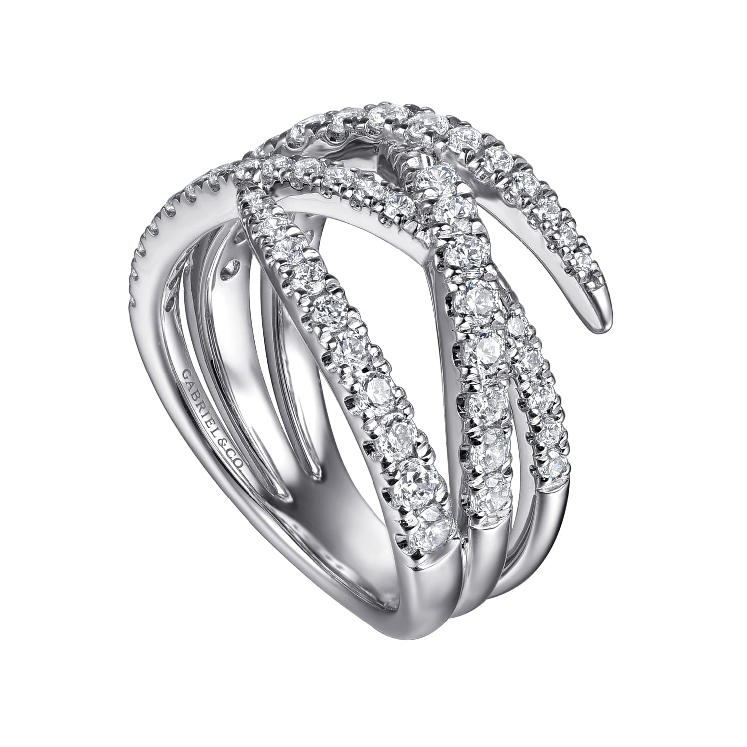 Graduating Diamond Spike Criss Cross Ring in 14K White Gold, photograph 3