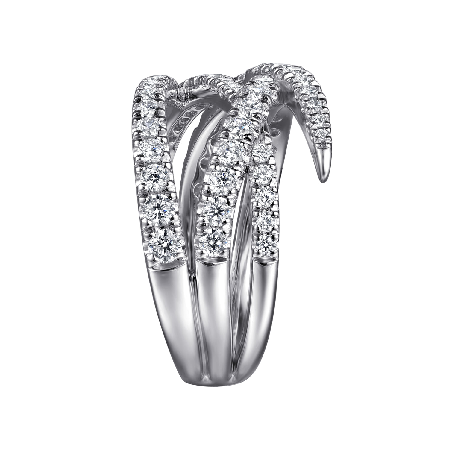Graduating Diamond Spike Criss Cross Ring in 14K White Gold, photograph 4