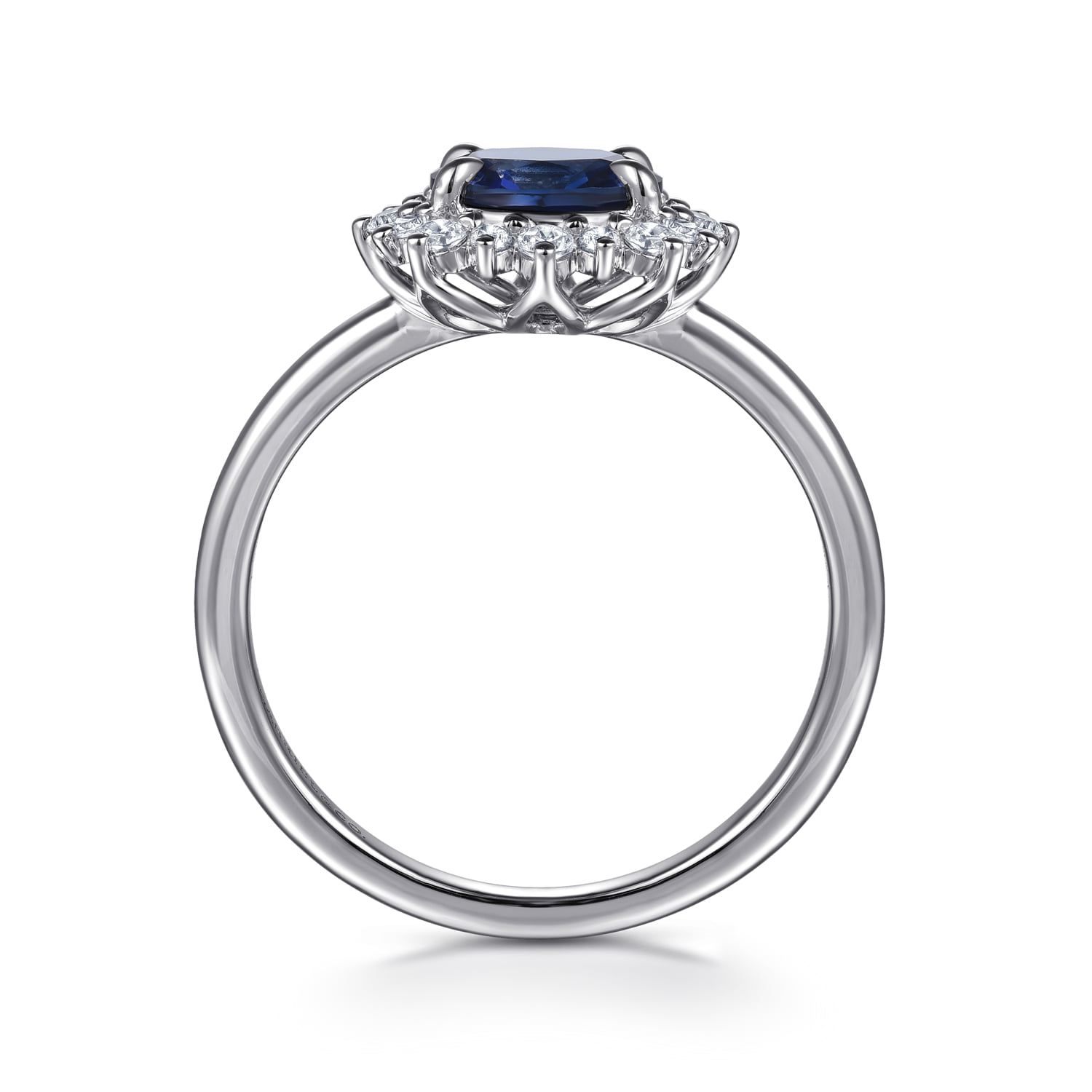 Diamond Halo and Oval Sapphire Classic Ladies Ring in 14K White Gold, photograph 2