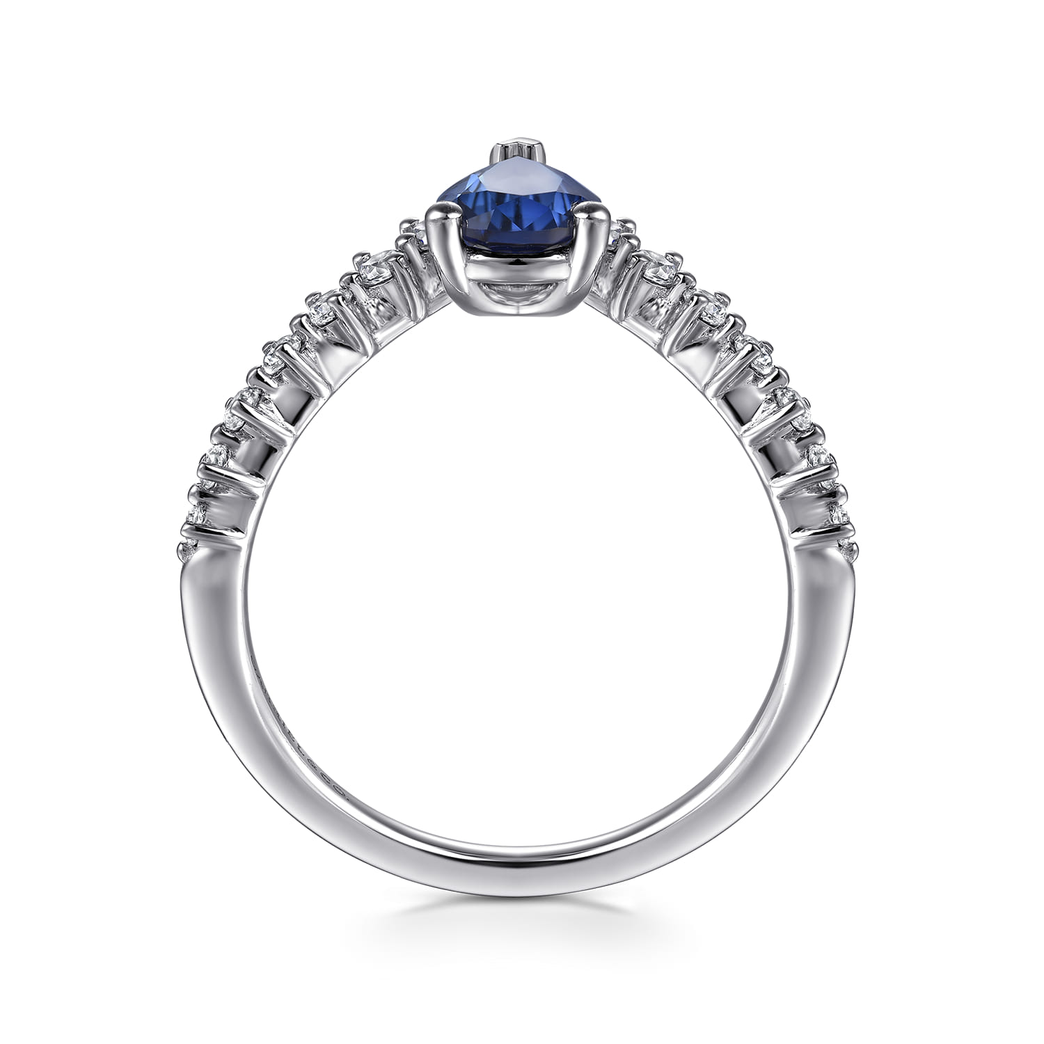 Diamond and Pear Sapphire Chervon Ladies Ring in 14K White Gold, photograph 2