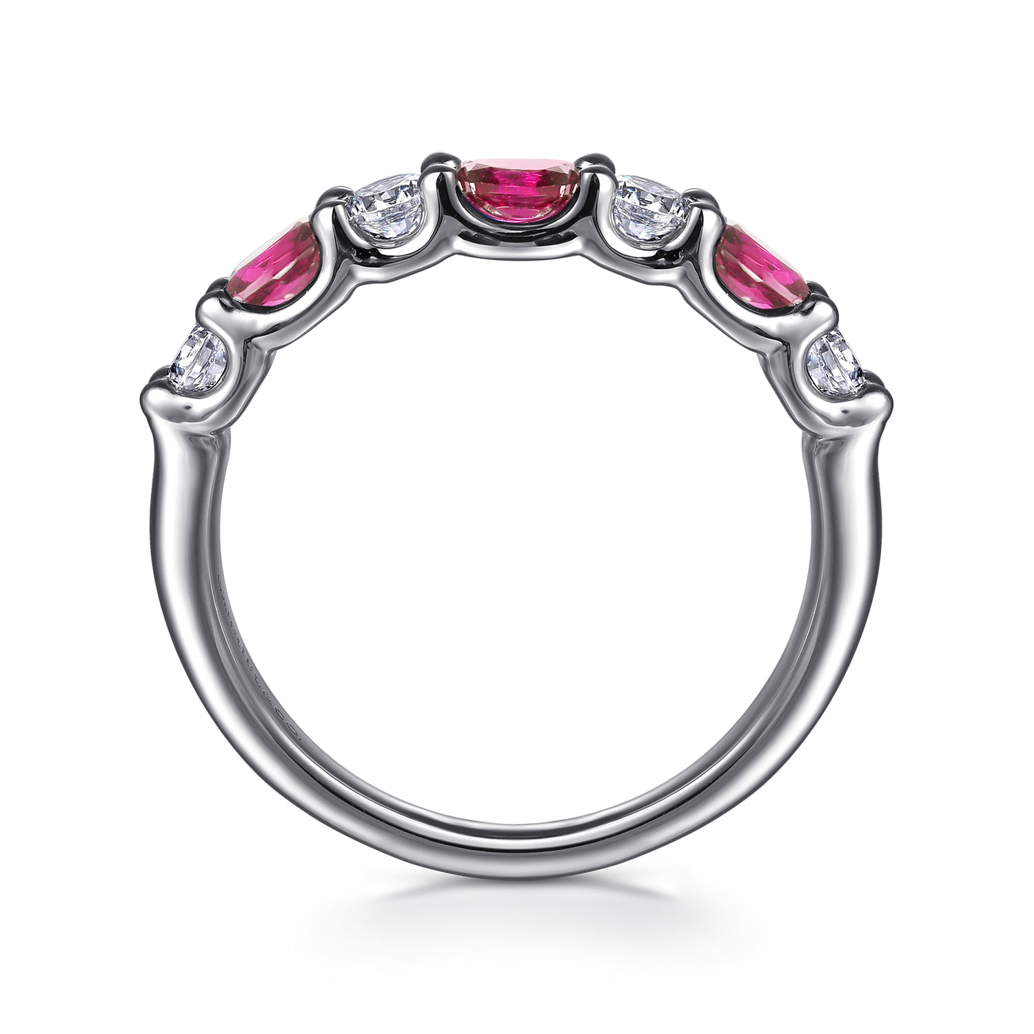 Diamond and Oval Ruby Band Ring in 14K White Gold, photograph 2
