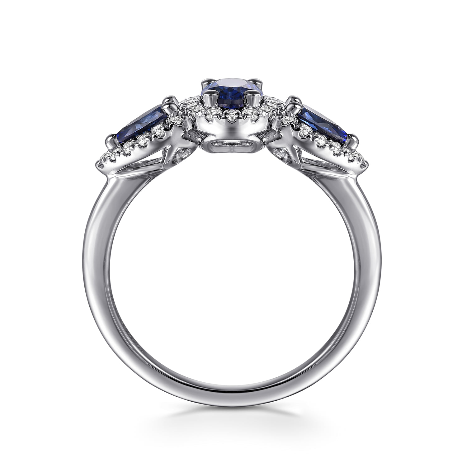 Sapphire and Diamond Halo Ladies Ring in 14K White Gold, photograph 2