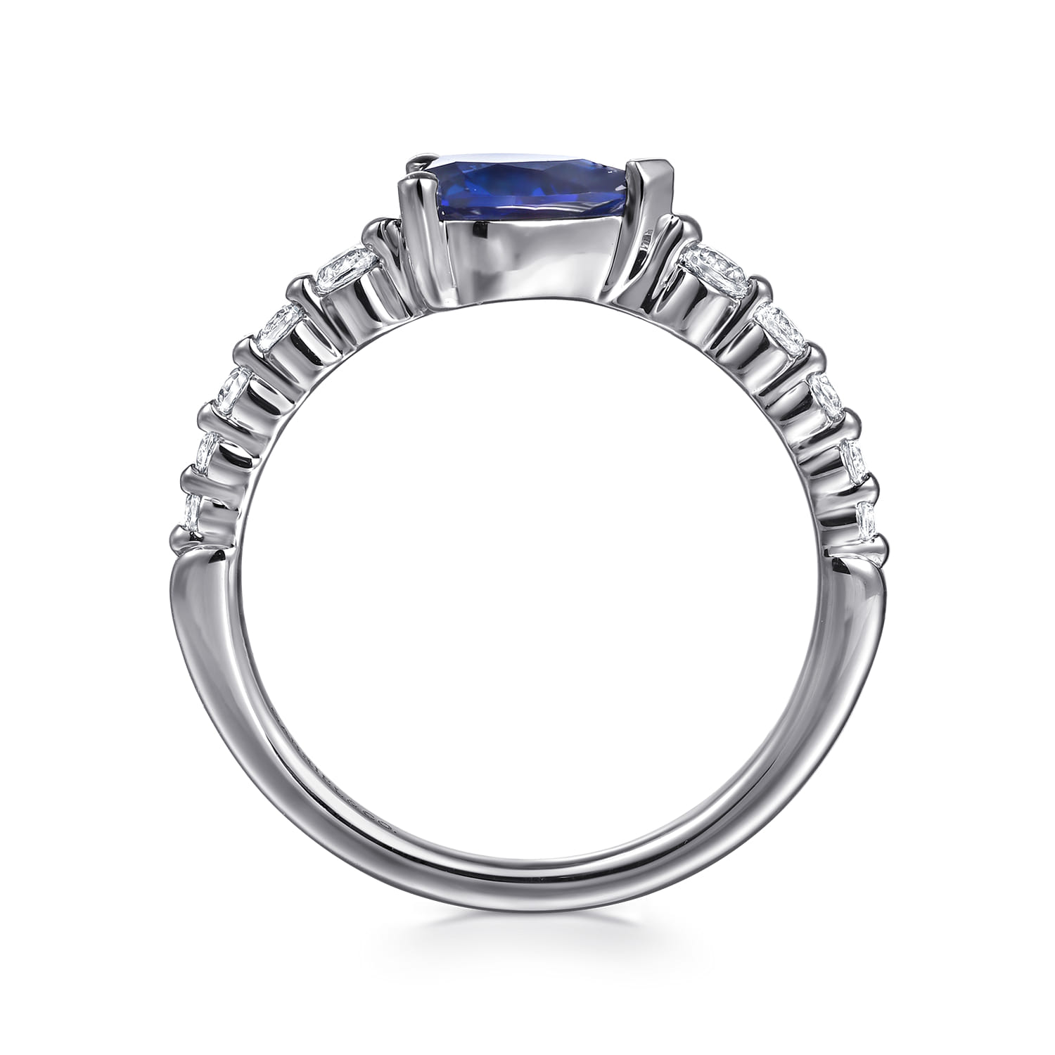 Diamond and Pear Sapphire Ring in 14K White Gold, photograph 2