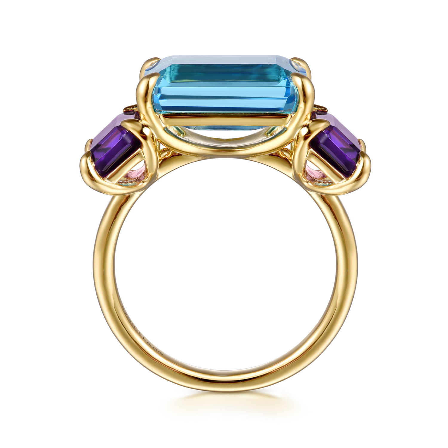 Blue Topaz and Amethyst Signet Ring in 14K Yellow Gold, photograph 2