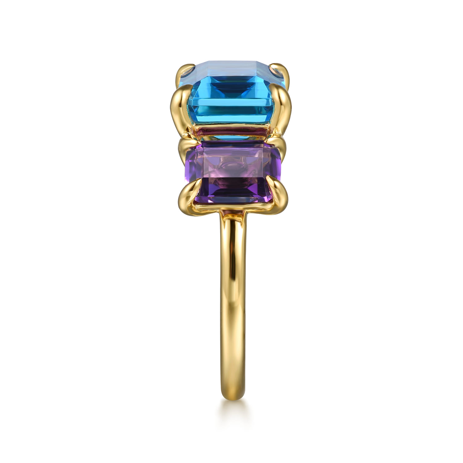 Blue Topaz and Amethyst Signet Ring in 14K Yellow Gold, photograph 4