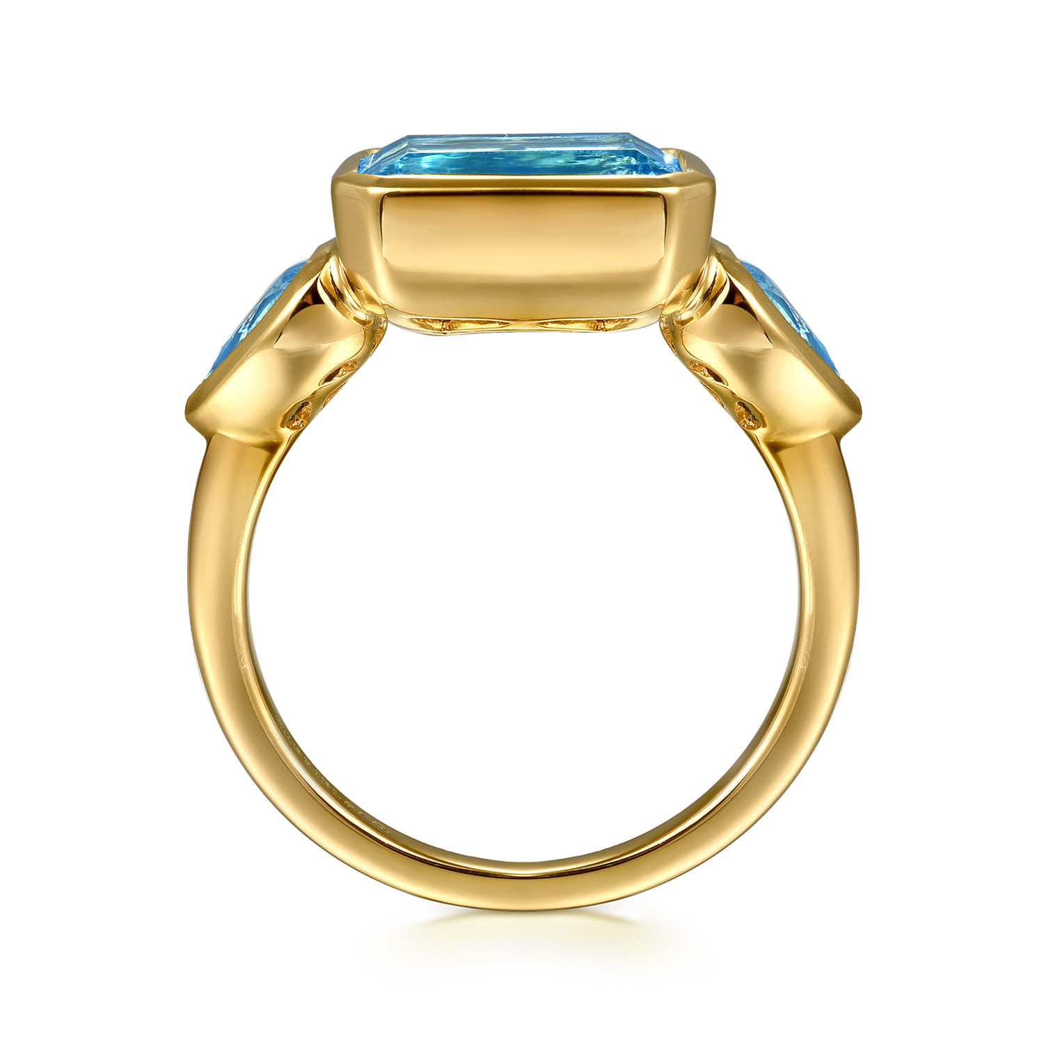 Blue Topaz Signet Ring in 14K Yellow Gold, photograph 2