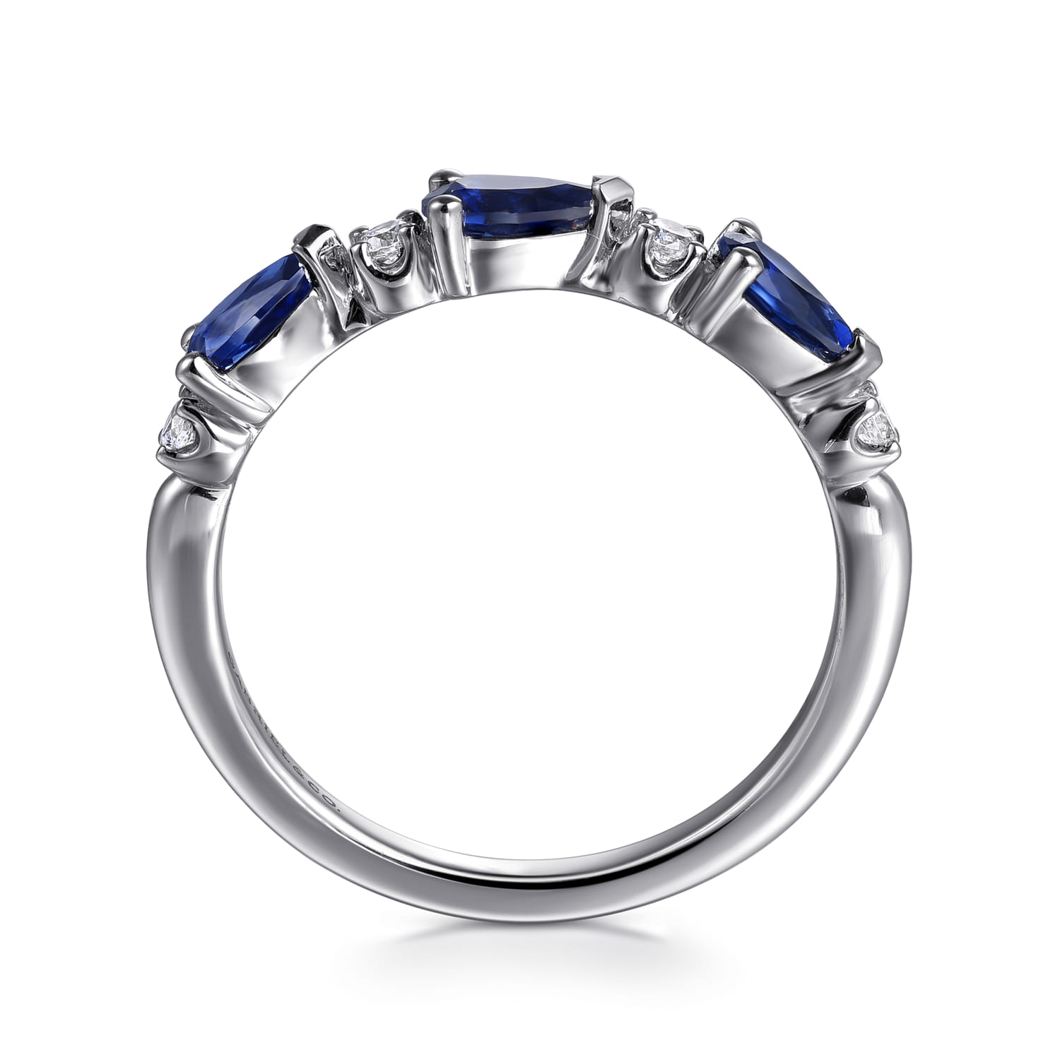 Diamond and Pear Sapphire Ladies Ring in 14K White Gold, photograph 2