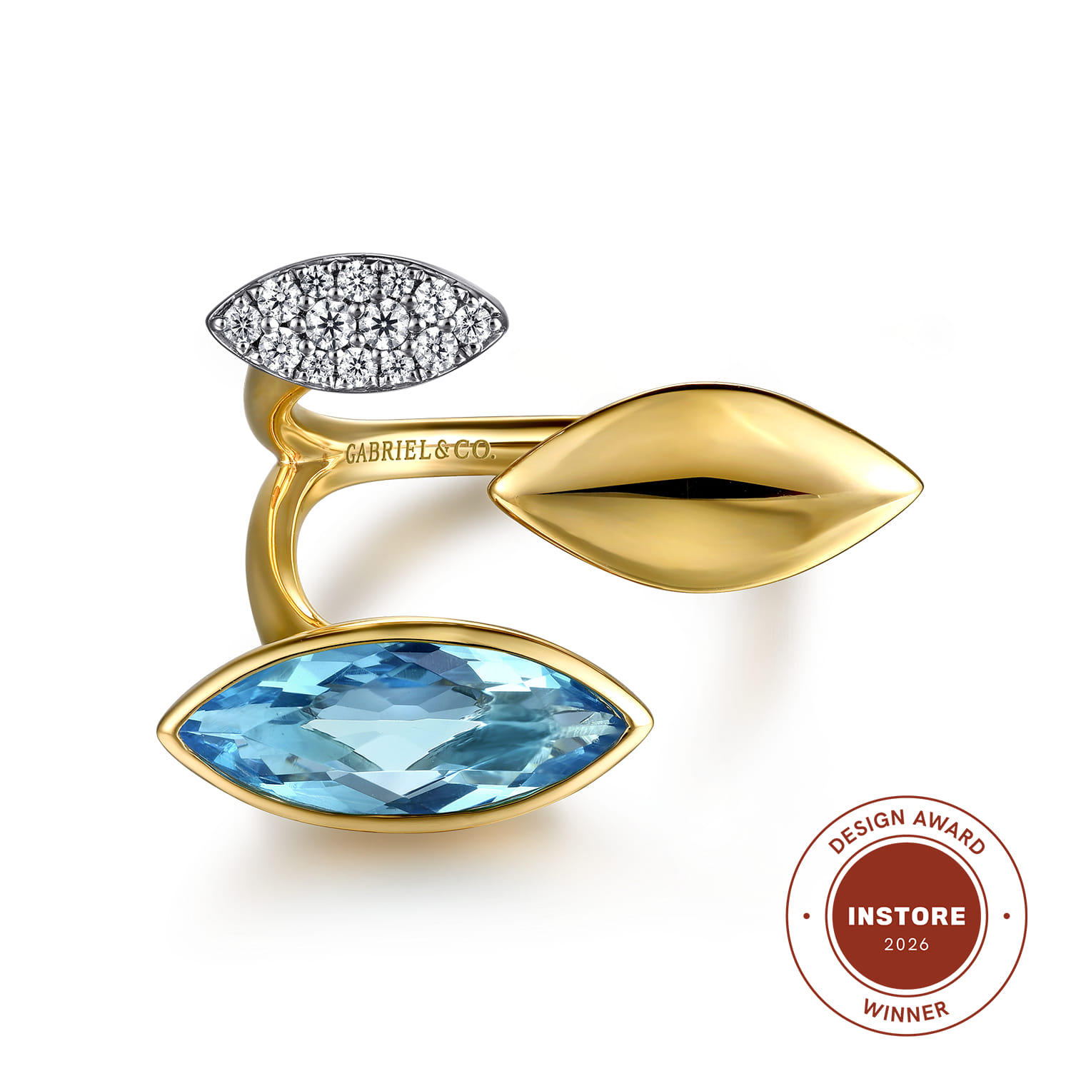 Diamond and Marquise Blue Topaz Ladies Ring in 14K White/Yellow Gold