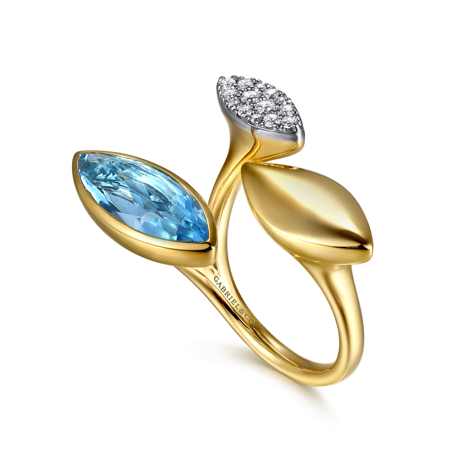Diamond and Marquise Blue Topaz Ladies Ring in 14K White/Yellow Gold, photograph 3