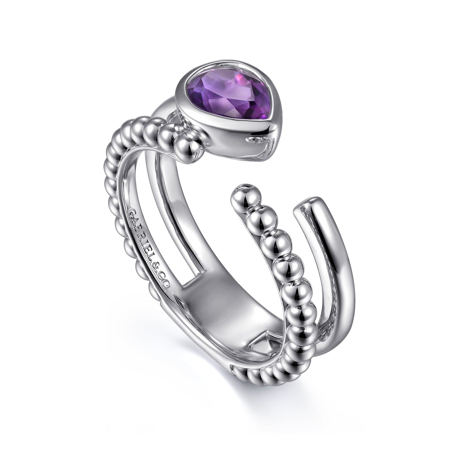 Pear Amethyst Bujukan Open Ring in Sterling Silver, photograph 3