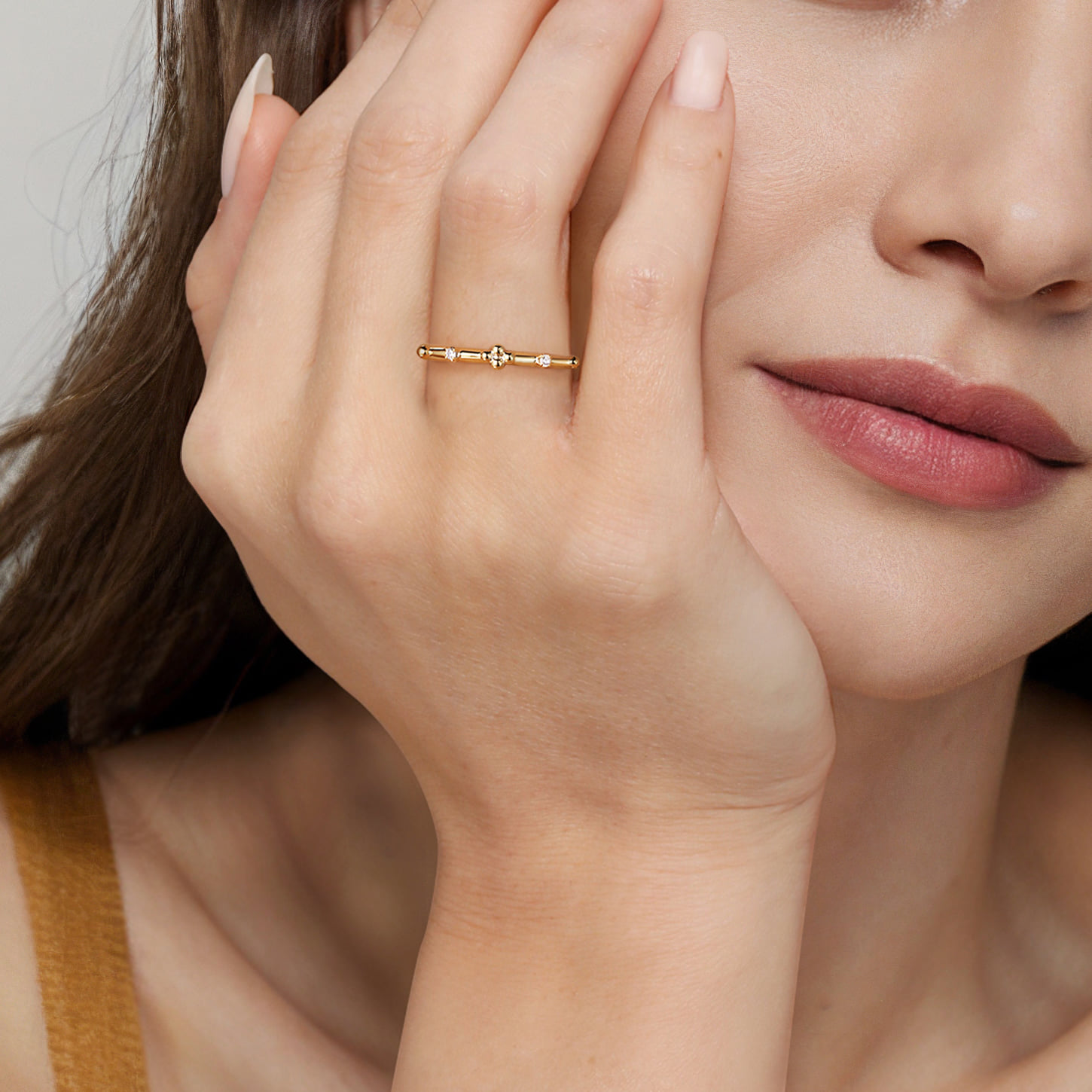 Stackable Ring Diamond 0.02ct Bujukan in 14K Yellow Gold, photograph 5