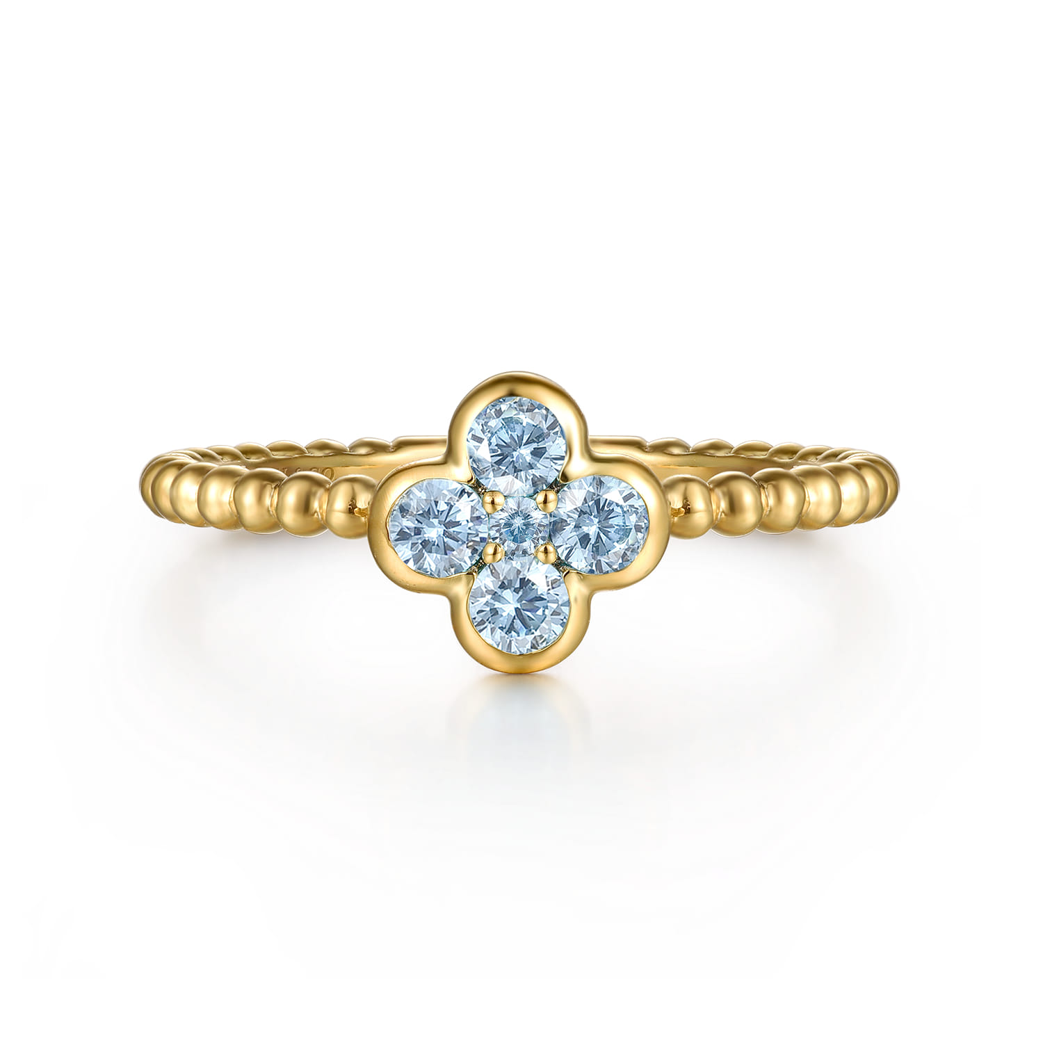Aquamarine Cluster Clover and Bujukan Bead Stackable Ring