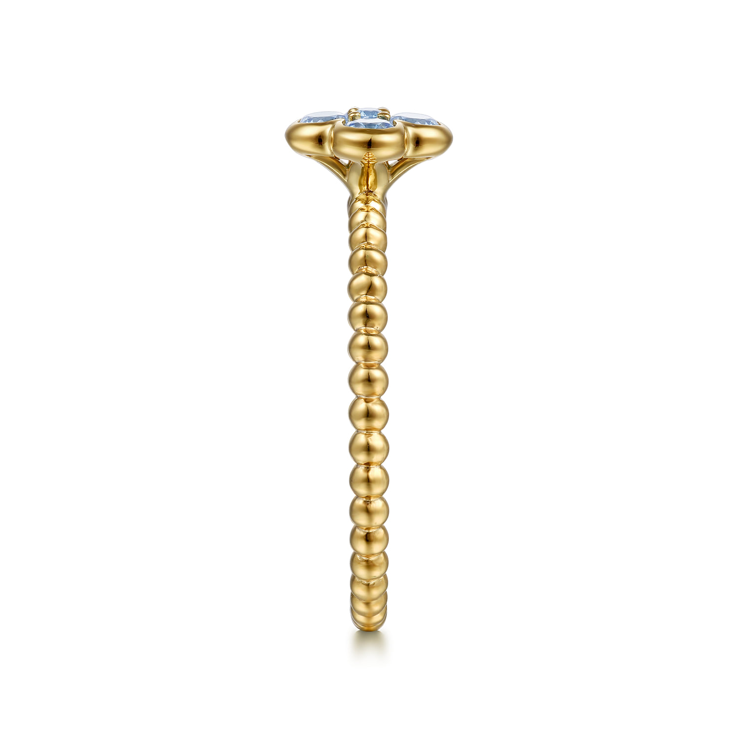Aquamarine Cluster Clover and Bujukan Bead Stackable Ring in 14K Yellow Gold, photograph 4
