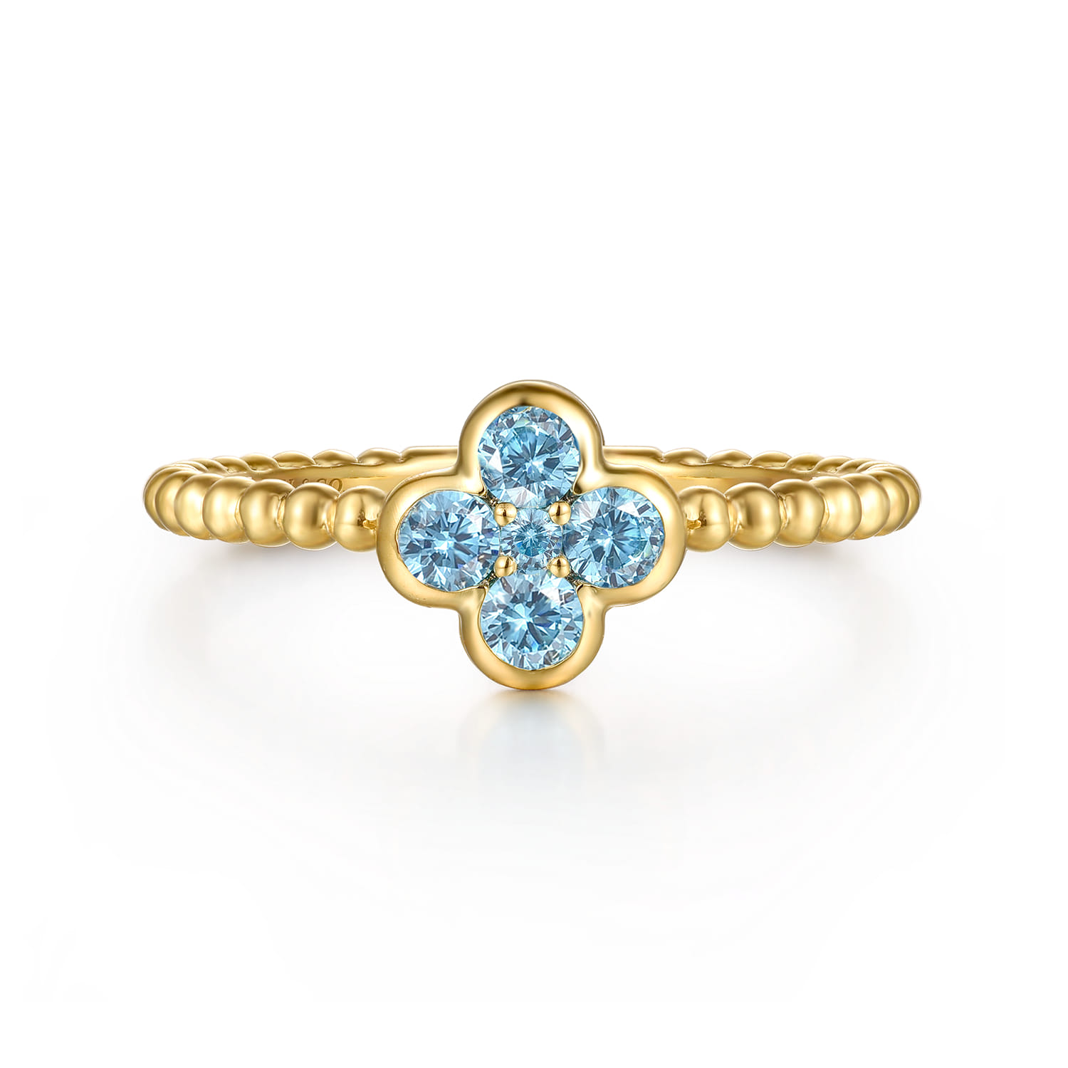 Blue Topaz Cluster Clover and Bujukan Bead Stackable Ring