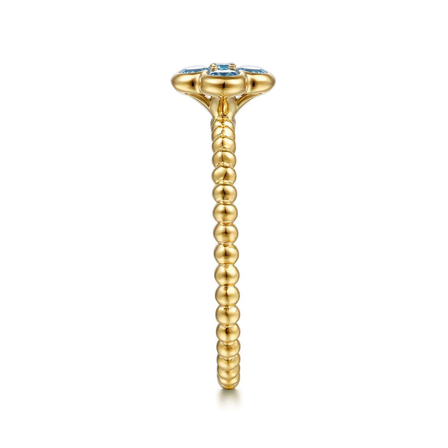 Blue Topaz Cluster Clover and Bujukan Bead Stackable Ring in 14K Yellow Gold, photograph 4