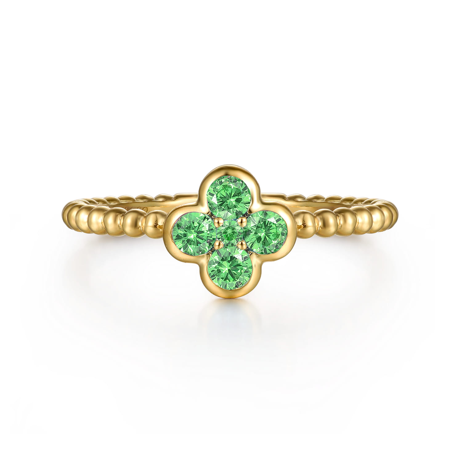 Emerald Cluster Clover and Bujukan Bead Stackable Ring