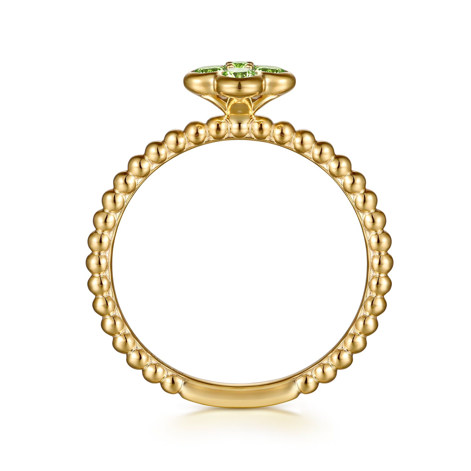 Peridot Cluster Clover and Bujukan Bead Stackable Ring in 14K Yellow Gold, photograph 2